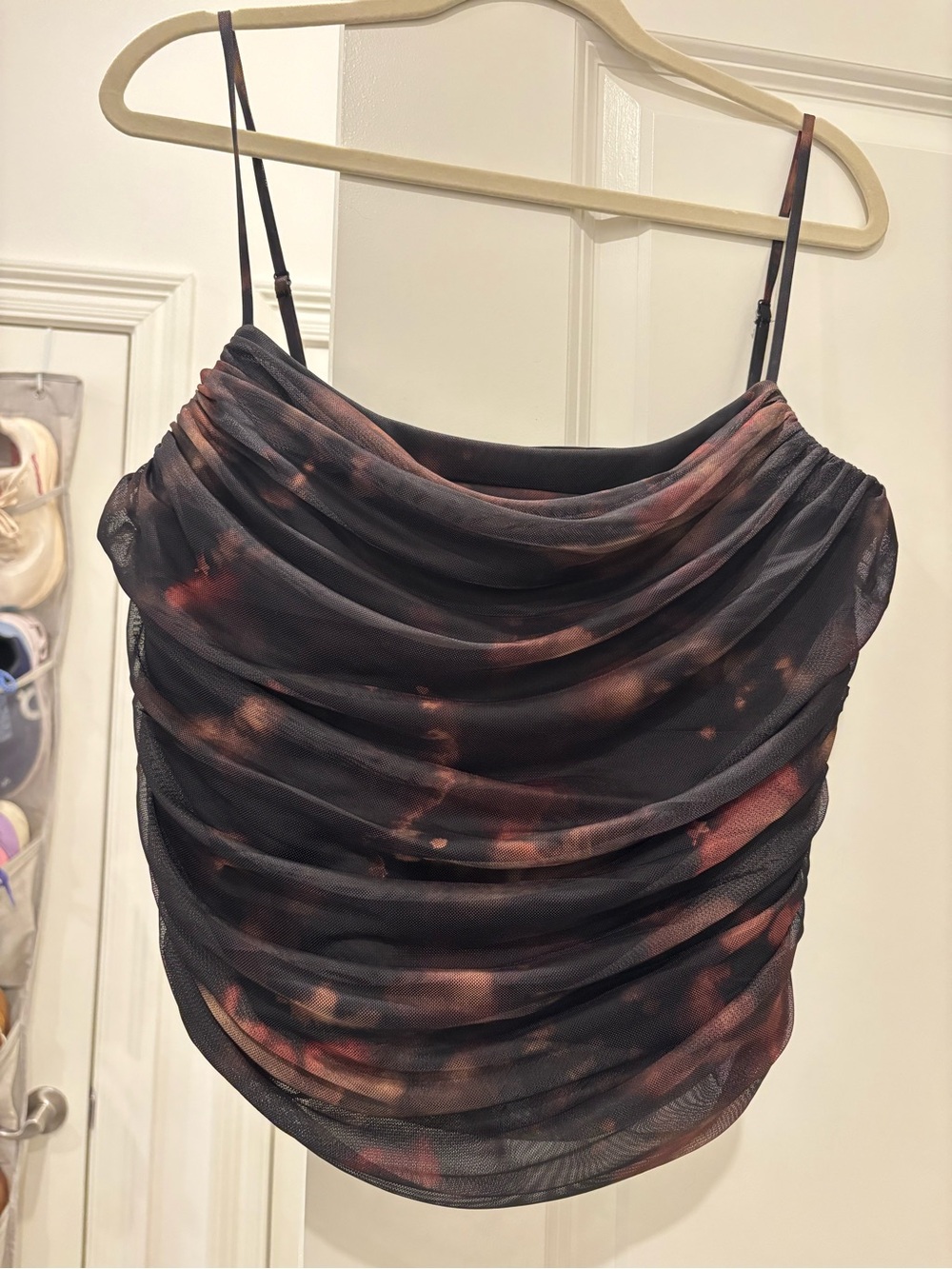 Gianni Bini Black & Rust Tie-Dye Ruched Cowl Neck Camisole
